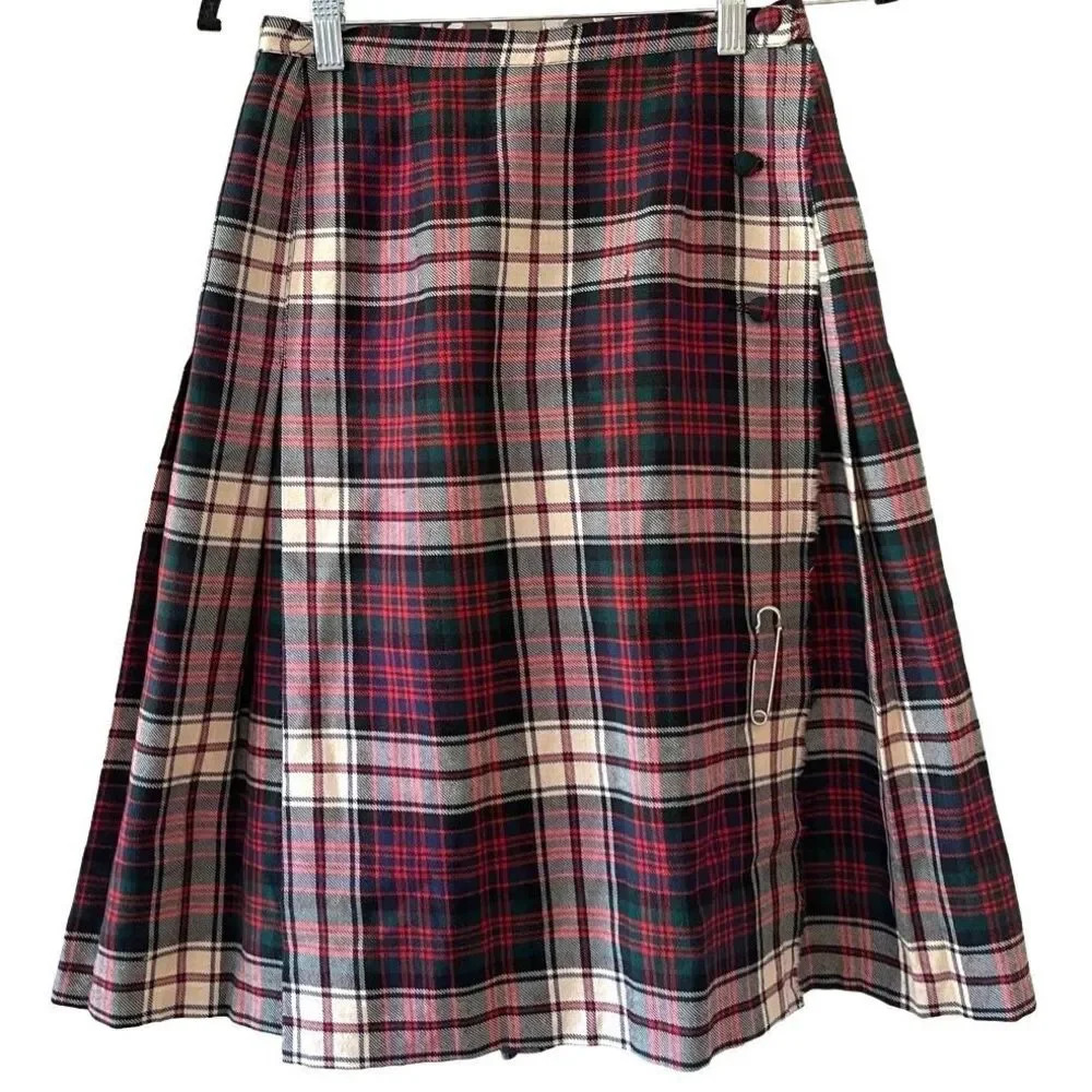 Plaid A-Line Skirt in Red, Green & Cream